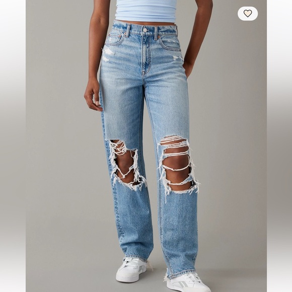 American Eagle Outfitters Denim - AMERICAN EAGLE highest rise ripped baggy straight jeans size 14 distressed